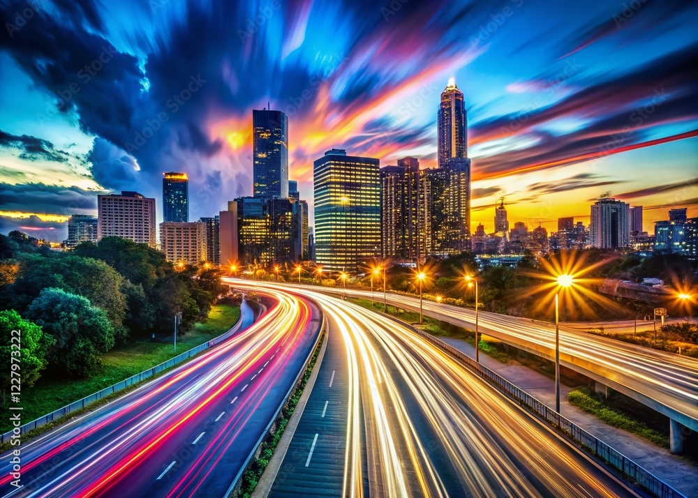 Fototapeta premium Long Exposure City Lights Streaks - Night Urban Scene Ascent