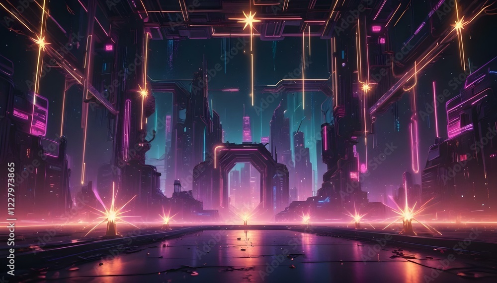 Estrellas doradas y luces brillantes sobre un fondo oscuro, creando una atmósfera festiva y mágica Estrellas doradas y luces brillantes sobre un fondo oscuro, creando una atmósfera festiva y mágica