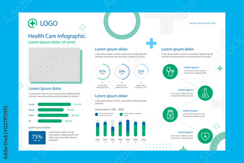 Geometric Medical, Healthcare Trifold Medical Brochure Flyer Layout Template. Medical, health care Trifold brochure template