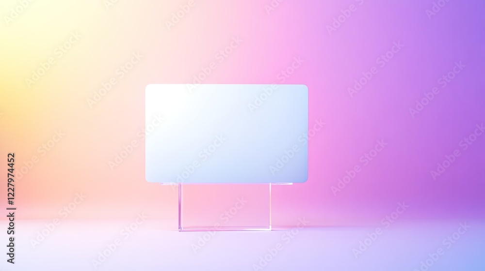 modern blank credit card balanced on minimalist acrylic stand with vibrant pastel backdrop softly lit modern blank credit card balanced on minimalist acrylic stand with vibrant pastel backdrop softly lit