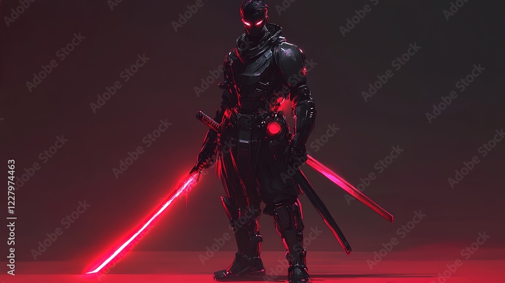 Fototapeta premium concept art of cyberpunk dark samurai with glowing red sword