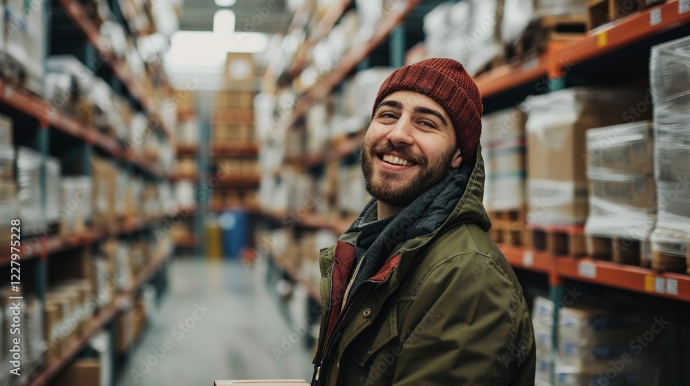 A Cheerful male warehouse worker A Cheerful male warehouse worker