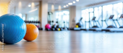 Gym Fitness Center with Exercise Balls, Treadmills, and Modern Equipment