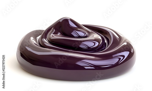 Swirled dark chocolate blob, studio shot, white background, dessert ingredient photo