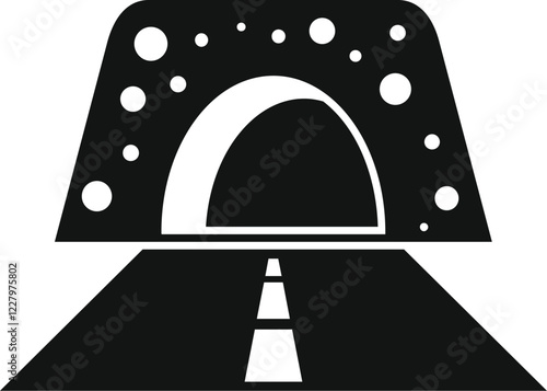 Simple black and white illustration of a road leading into a dark tunnel photo