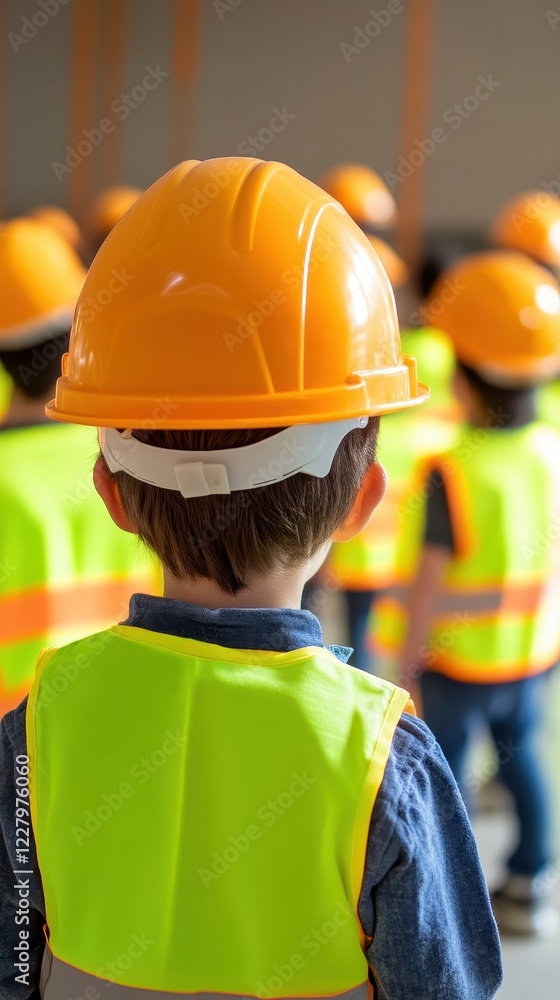 Young Engineer's Aspirations: A Child in a Safety Vest and Hard Hat Young Engineer's Aspirations: A Child in a Safety Vest and Hard Hat