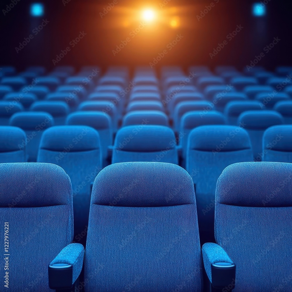 Empty movie theater seats await eager film enthusiasts. Empty movie theater seats await eager film enthusiasts.