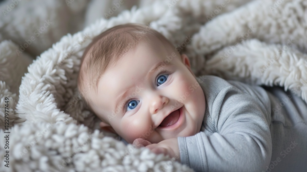 A Cute baby lying on a soft fluffy bed A Cute baby lying on a soft fluffy bed