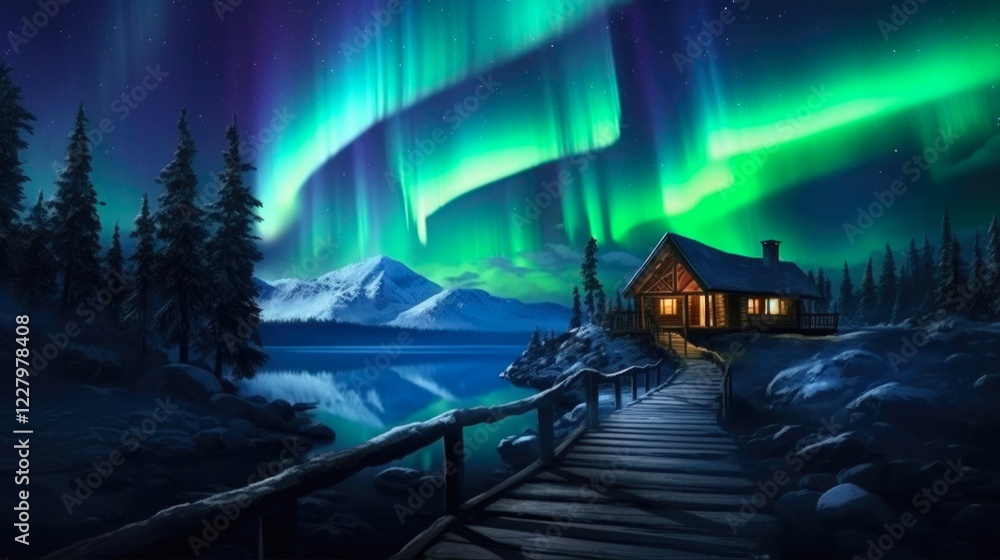 Obraz premium Valhalla Gates: Northern Lights Illuminating Polar Landscape in Norge and Canada