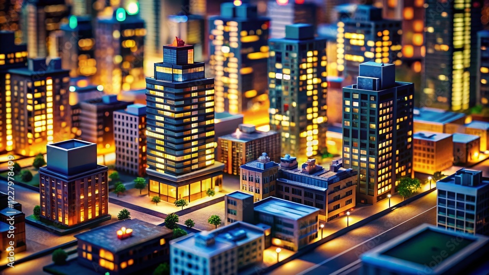 Obraz premium Low Light City Architecture: 3D Rendered Building Models, Night Scene