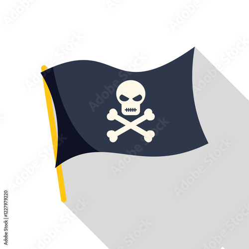 Jolly roger waving, black flag with skull and crossbones symbol of piracy and danger