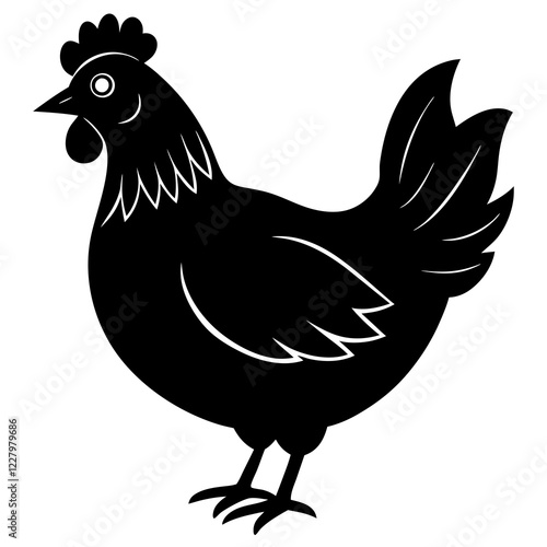 Cute Chicken Line Art Silhouette Black Vector Carton Illustration