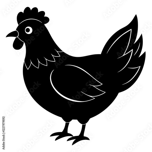 Cute Chicken Line Art Silhouette Black Vector Carton Illustration