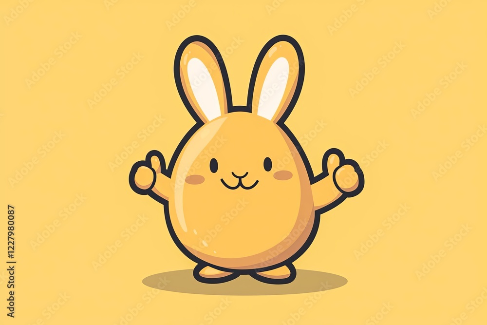 Obraz premium Cute cartoon easter bunny with egg holding his thumbs up.