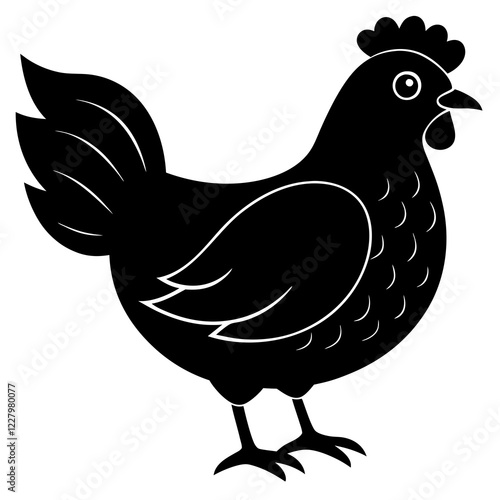 Cute Chicken Line Art Silhouette Black Vector Carton Illustration