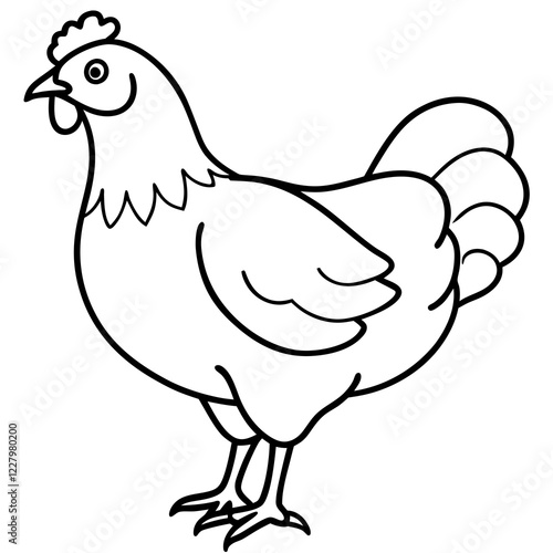 Cute Chicken Line Art Silhouette Black Vector Carton Illustration