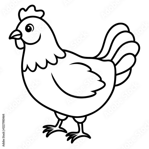 Cute Chicken Line Art Silhouette Black Vector Carton Illustration