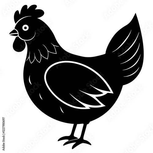 Cute Chicken Line Art Silhouette Black Vector Carton Illustration