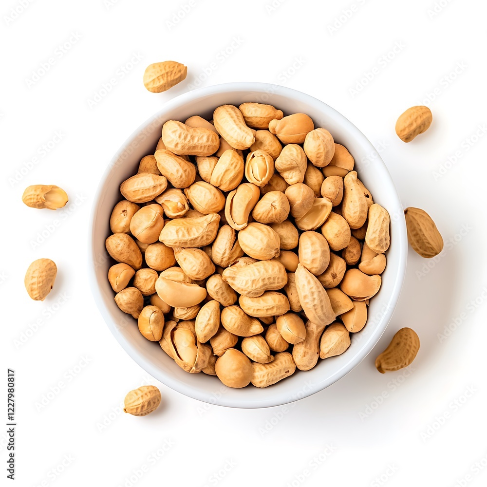 White bowl filled with peanuts isolated on white background. White bowl filled with peanuts isolated on white background.