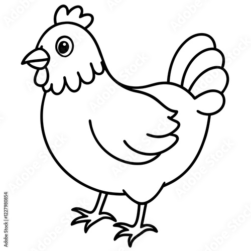 Cute Chicken Line Art Silhouette Black Vector Carton Illustration