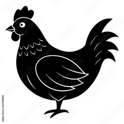 Cute Chicken Line Art Silhouette Black Vector Carton Illustration