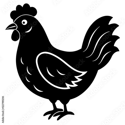 Cute Chicken Line Art Silhouette Black Vector Carton Illustration