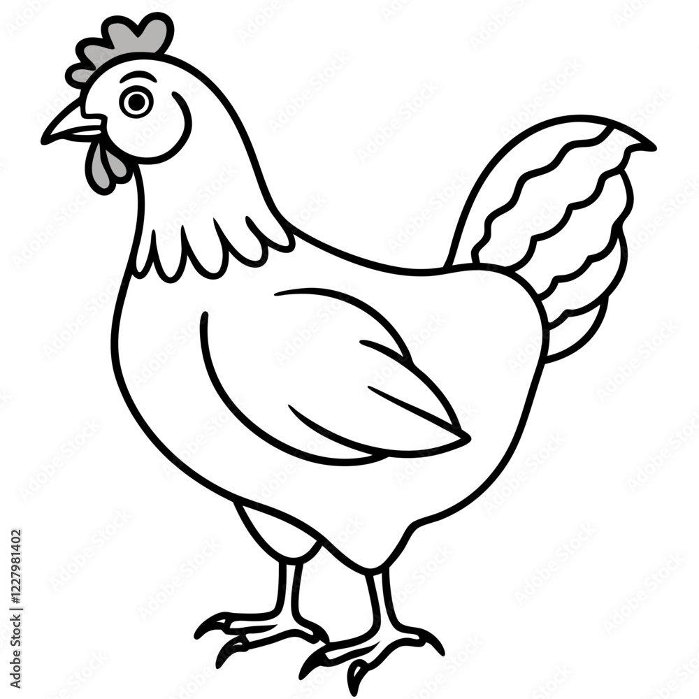 Cute Chicken Line Art Silhouette Black Vector Carton Illustration Cute Chicken Line Art Silhouette Black Vector Carton Illustration