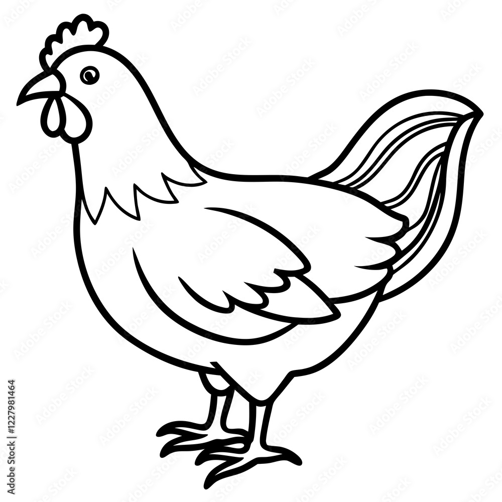 Cute Chicken Line Art Silhouette Black Vector Carton Illustration Cute Chicken Line Art Silhouette Black Vector Carton Illustration