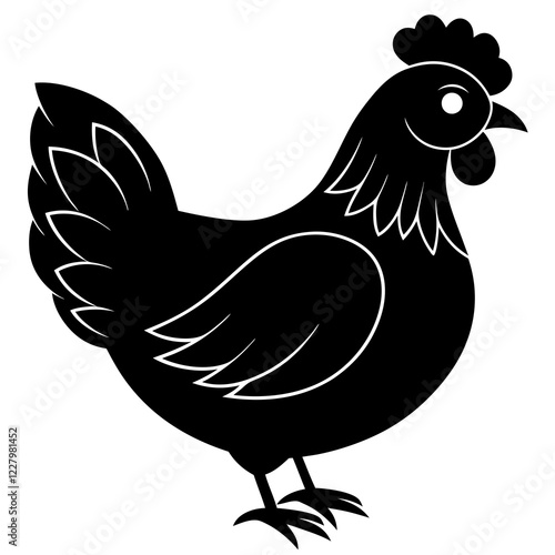 Cute Chicken Line Art Silhouette Black Vector Carton Illustration