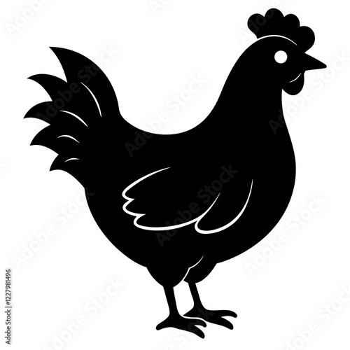 Cute Chicken Line Art Silhouette Black Vector Carton Illustration