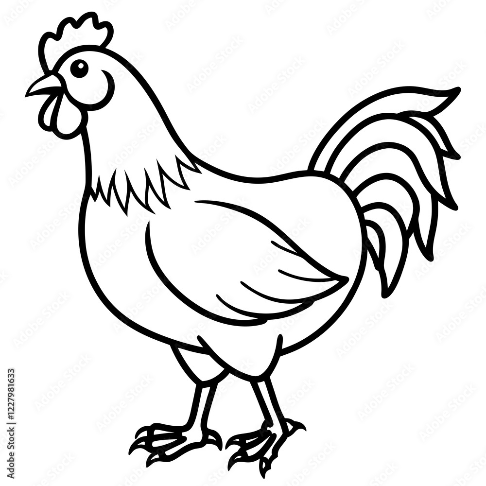 Cute Chicken Line Art Silhouette Black Vector Carton Illustration Cute Chicken Line Art Silhouette Black Vector Carton Illustration