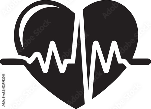 Heart with EKG heartbeat silhouette icon, ideal for healthcare, cardiology, and medical monitoring. Clean vector EPS for wellness, hospitals, and fitness tracking designs.