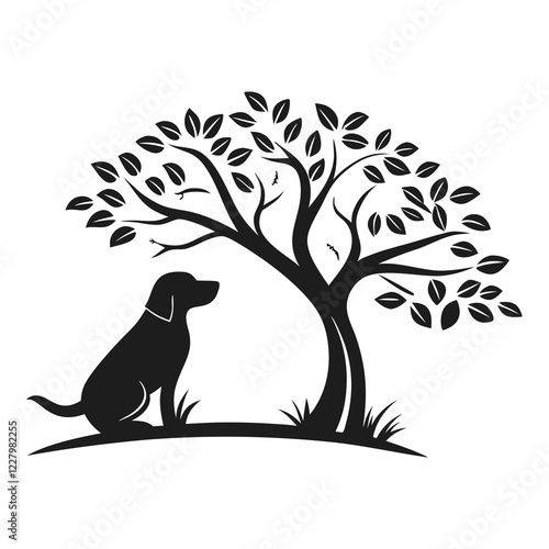 Dog traning logo with a man dental & tree combaind