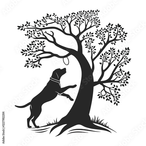 Dog traning logo with a man dental & tree combaind
