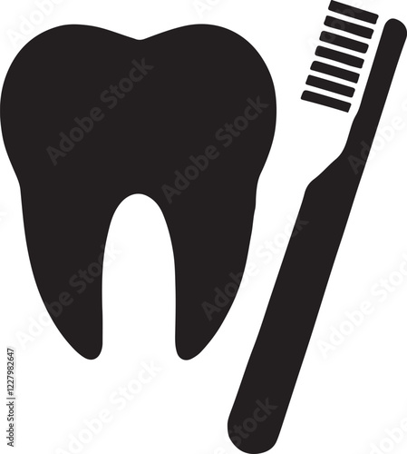 Tooth and toothbrush silhouette icon, ideal for dental care, oral hygiene, and healthcare designs. Clean vector EPS for dentists, clinics, and wellness-related projects.