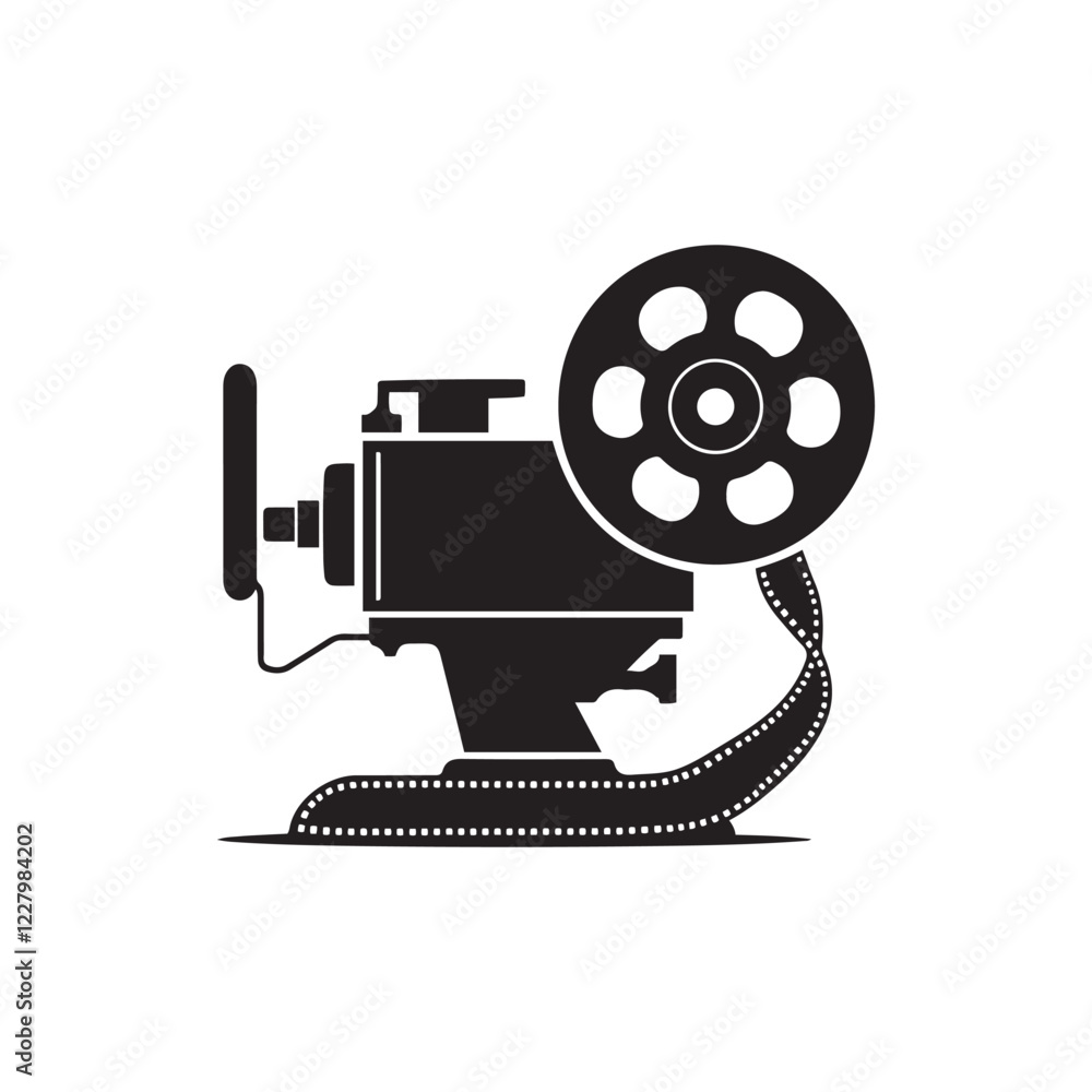 Obraz premium Vintage film reel, black and white illustration, movie strip, cinematic icon, retro cinema symbol 