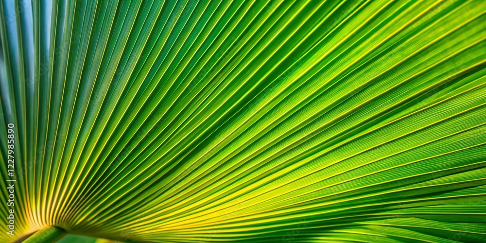 Fototapeta premium Lush Green Palm Frond Close-up: Tropical Summer Texture Background