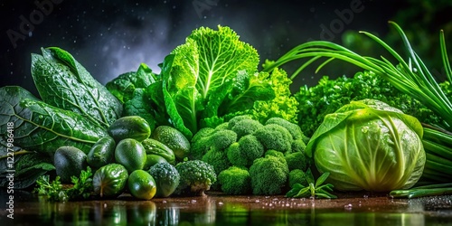 Lush Green Vegetables & Herbs Night Harvest - Organic Farm Produce