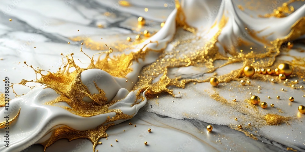 Obraz premium Luxurious Abstract Background: Silver & Gold Splatter on White Marble