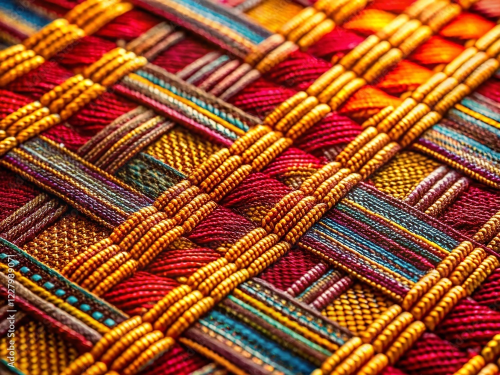 Luxurious Geometric Textile: Close-up of Gold-Accented Striped Fabric Luxurious Geometric Textile: Close-up of Gold-Accented Striped Fabric