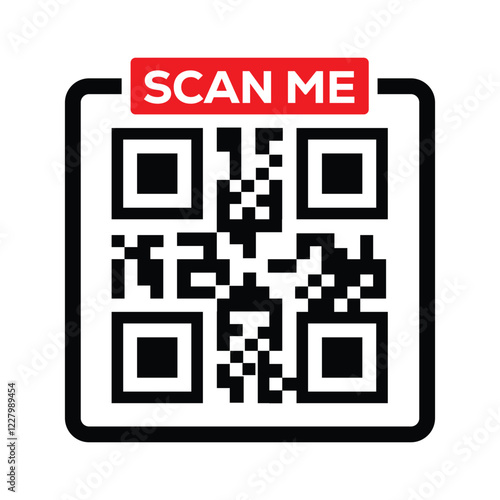 QR Code with scan me text button, scan me button with QR code vector image, editable QR code png image