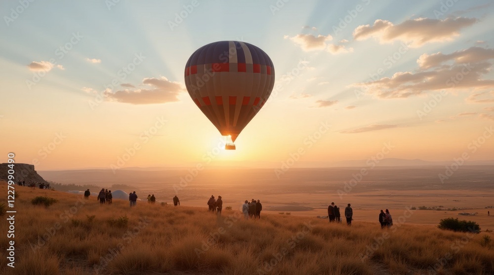 Obraz premium Hot Air Balloon Dawn Flight over Plains