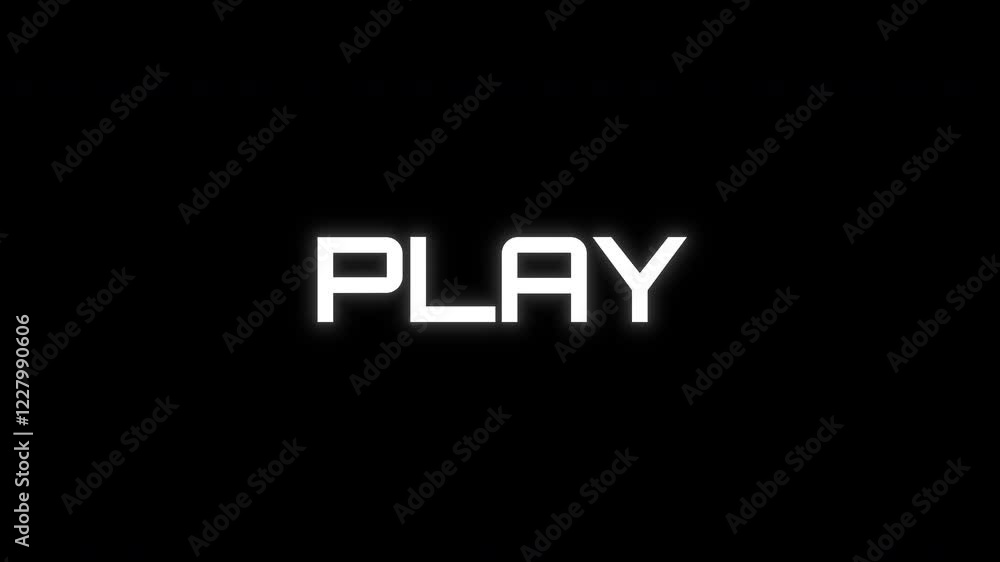 Play - animation of message with glitch. Cyberpunk, technology text. Damaged, distorted signal effect. Retro game style Play - animation of message with glitch. Cyberpunk, technology text. Damaged, distorted signal effect. Retro game style
