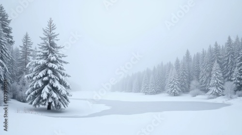 Wallpaper Mural Frozen Winter Lake Landscape with Pine Trees Torontodigital.ca