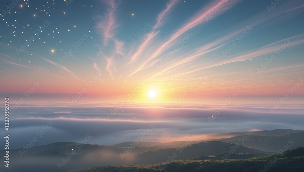Obraz premium Rising Sun Over Horizon Representing Balance, Renewal, Optimism, and New Beginnings
