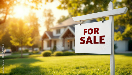 Wallpaper Mural A "For Sale" sign highlights a modern home with a manicured lawn, warm lighting, and a tranquil, tree-lined neighborhood.

 Torontodigital.ca