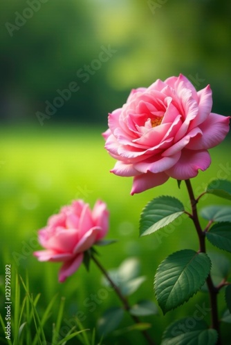 Wallpaper Mural Soft petals of pink roses on a lush green grass, garden, meadow, flowers Torontodigital.ca