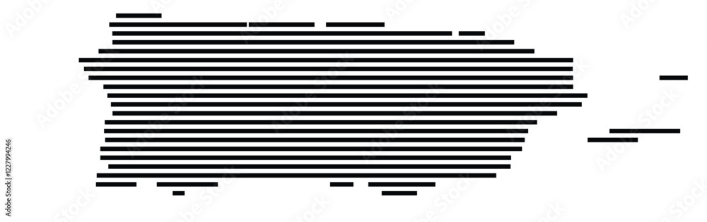Symbol Map of the commonwealth Puerto Rico (United States) showing the state with just a few black horizontal lines Symbol Map of the commonwealth Puerto Rico (United States) showing the state with just a few black horizontal lines