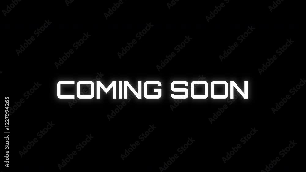Coming Soon - animation of message with glitch. Cyberpunk, technology text. Damaged, distorted signal effect. Retro game style Coming Soon - animation of message with glitch. Cyberpunk, technology text. Damaged, distorted signal effect. Retro game style