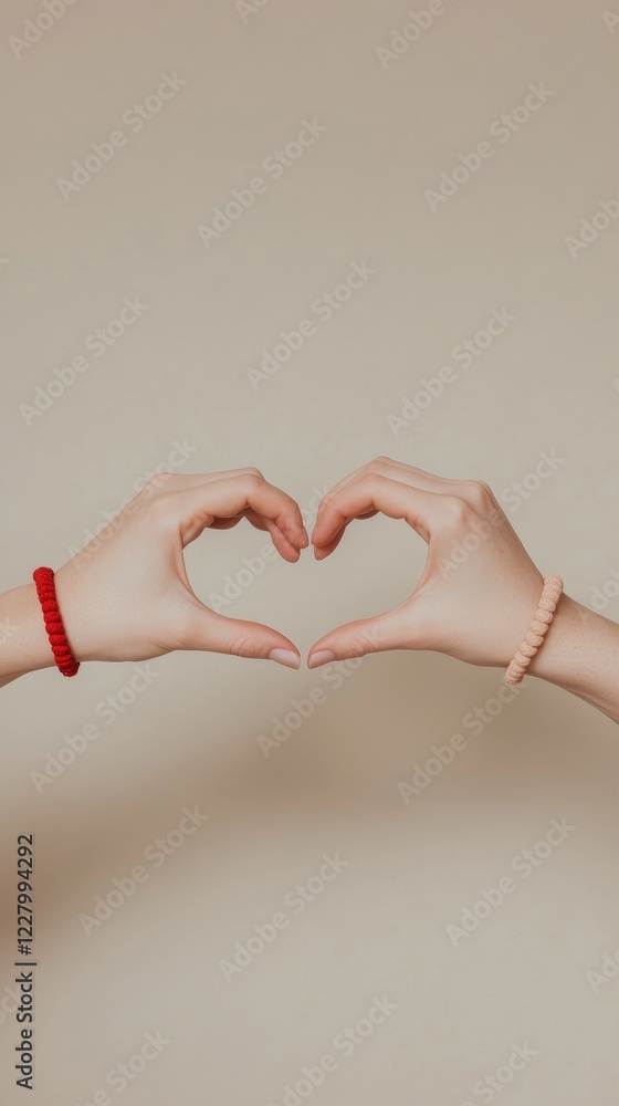Fototapeta premium Contemporary Valentine Connection Craft-Braided Bracelets and Shadow Play - Love and Togetherness in Modern Couples Lifestyle